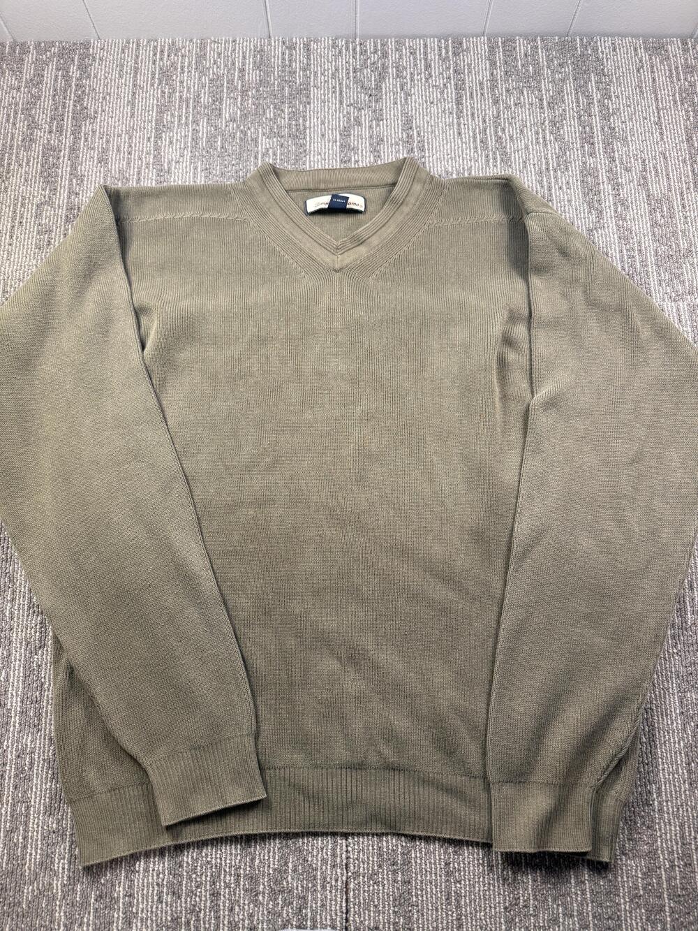 Tommy Bahama Sweater Mens Large Green Silk Cotton V Neck Knit Pullover Casual